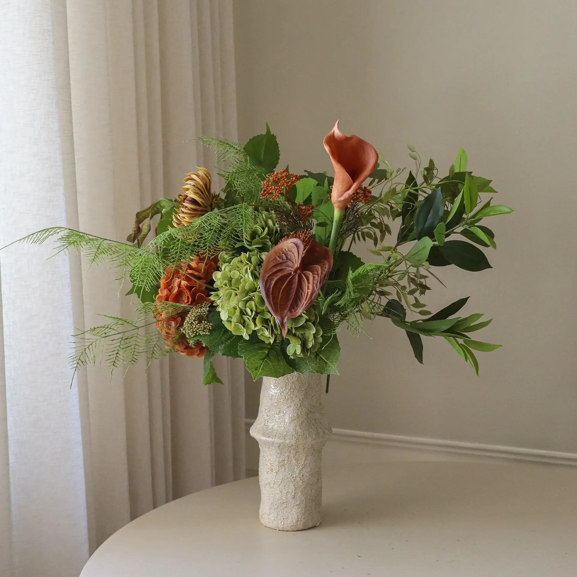 Cedar Grove artificial bouquet, Hydrangea–semi-cactus dahlia–calla, 90 cm, 14 pcs Botané