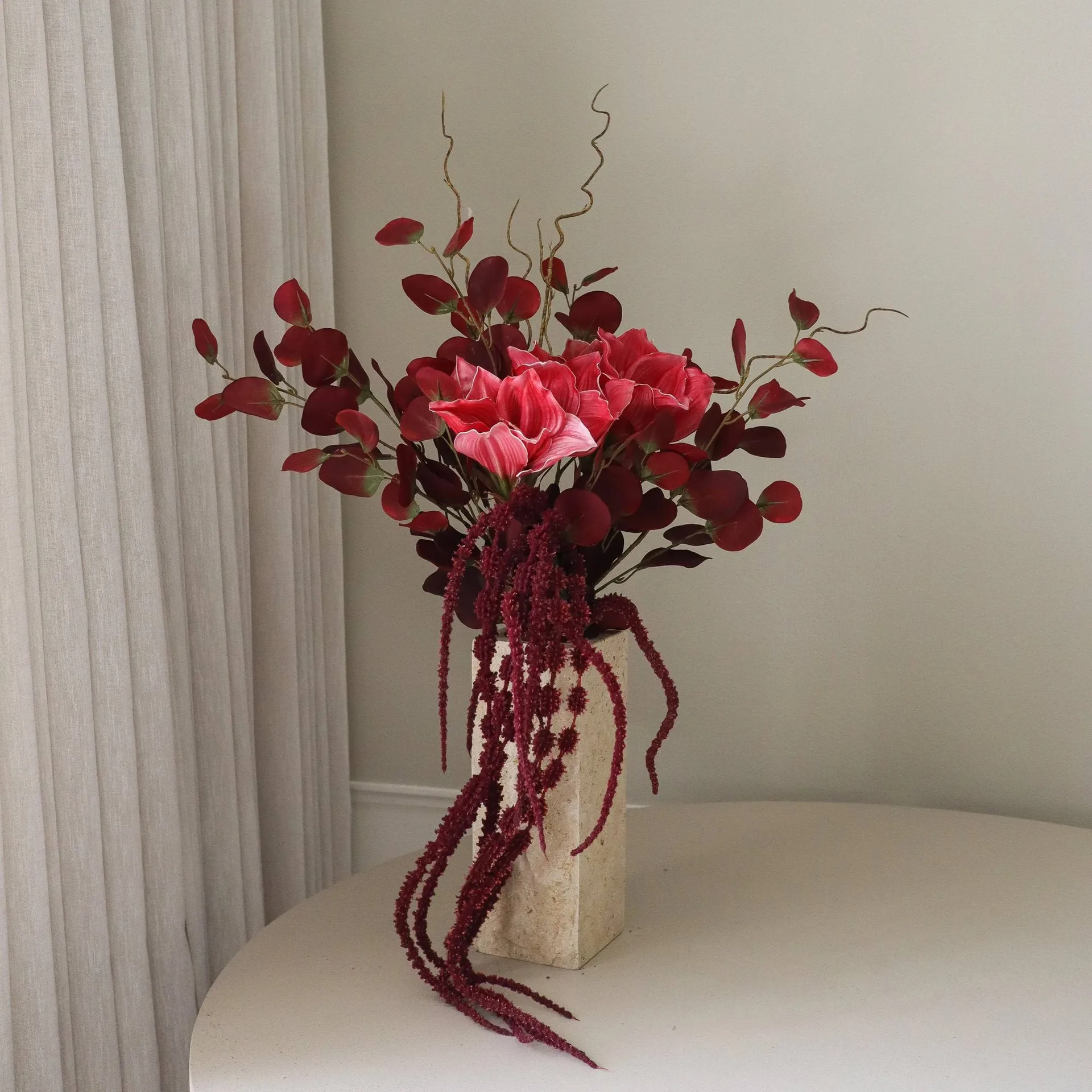 Deep bloom artificial bouquet, Amaryllis, eucalyptus, amaranth, branches, 120 cm Botané