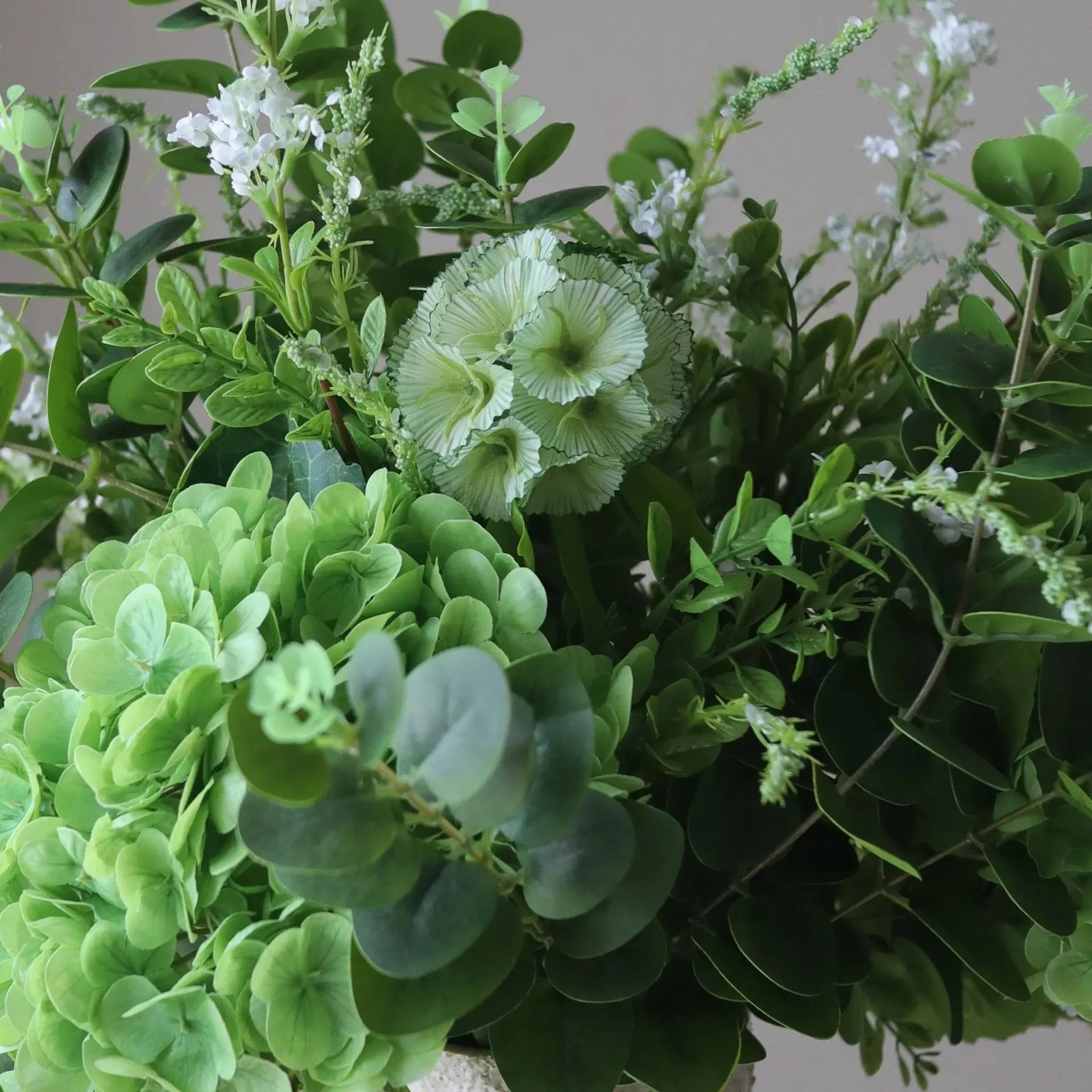 Deep Green artificial bouquet, Hydrangea-wildflowers-eucalyptus-scabious stem 15 pcs Botané