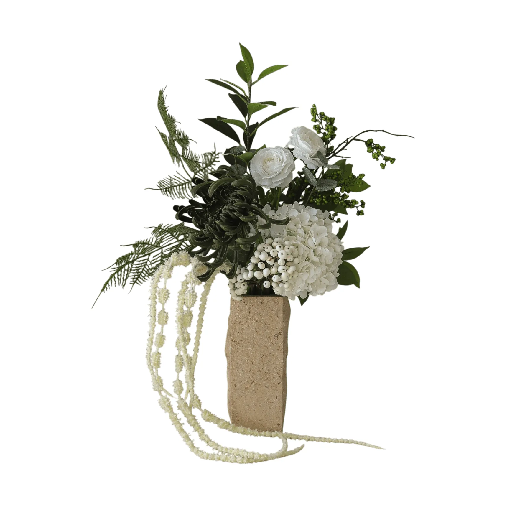 Green veil artificial bouquet, Ranunculus, hydrangea, amaranth, 85 cm Botané