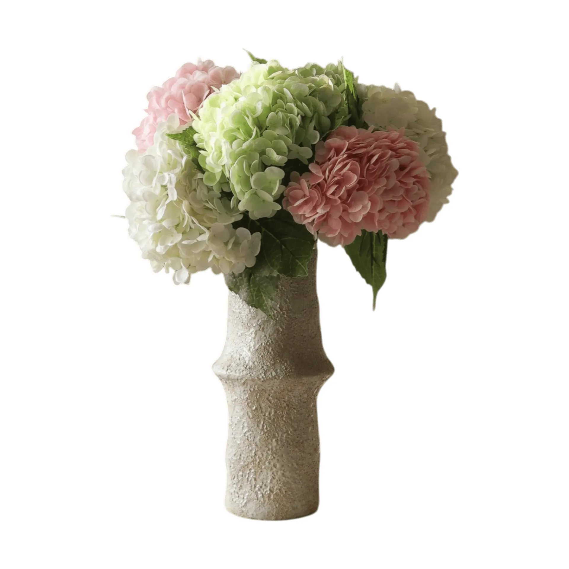 Hydrangea artificial bouquet, Pink-white-green, 7 pcs Botané