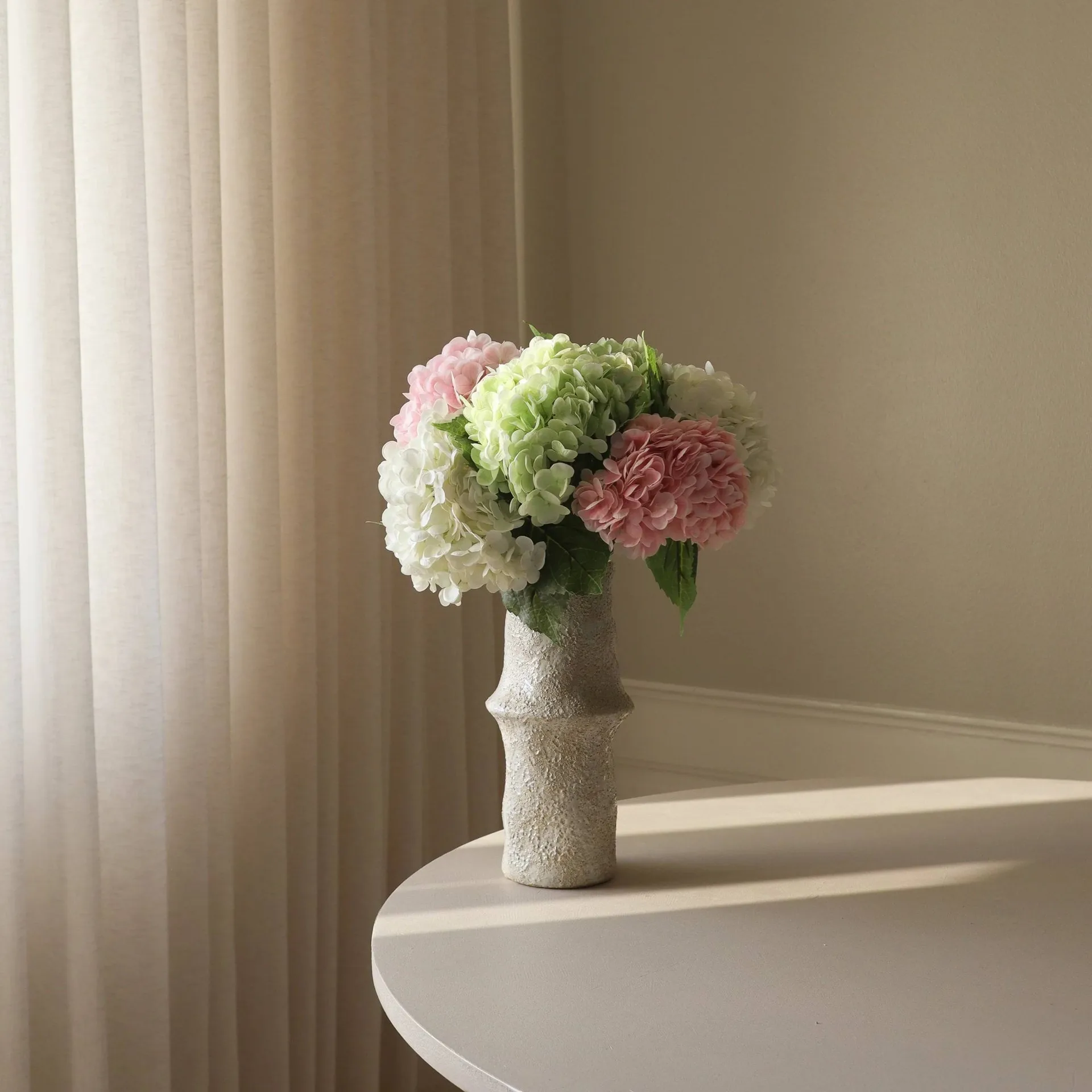 Hydrangea artificial bouquet, Pink-white-green, 7 pcs Botané