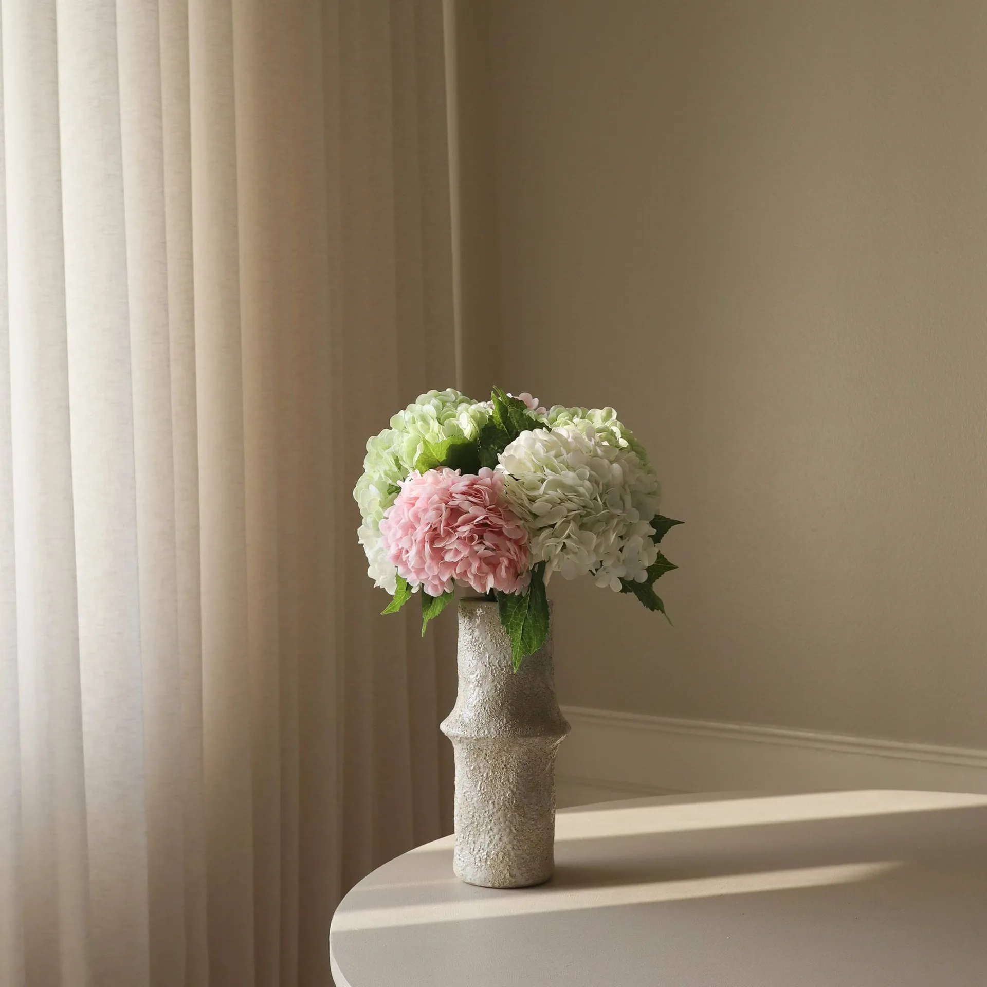 Hydrangea artificial bouquet, Pink-white-green, 7 pcs Botané