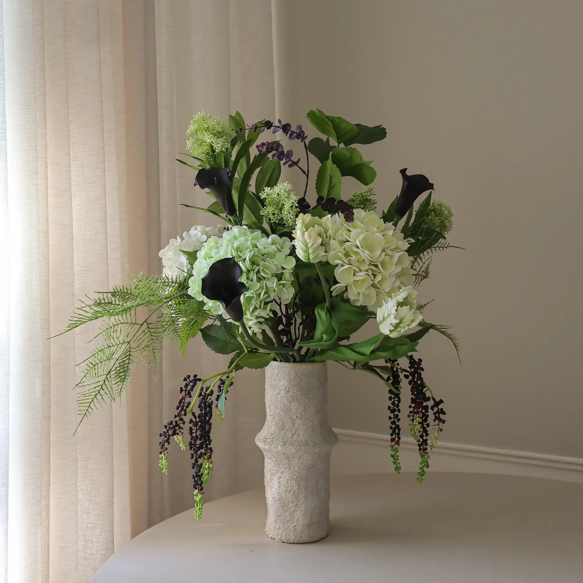 Moonlit Garden artificial bouquet, Hydrangea-parrot tulip-calla, 106 cm, 17 pcs Botané
