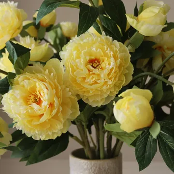 Peony artificial bouquet - Large, yellow 7 pcs - Botané