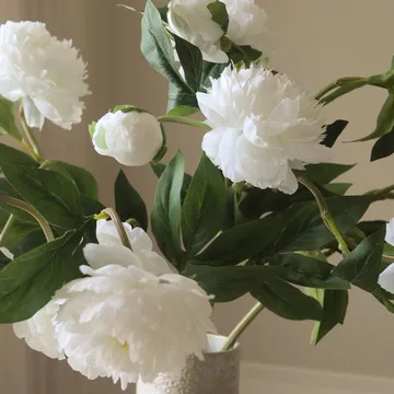 Peony artificial bouquet - Medium, white 5 pcs - Botané