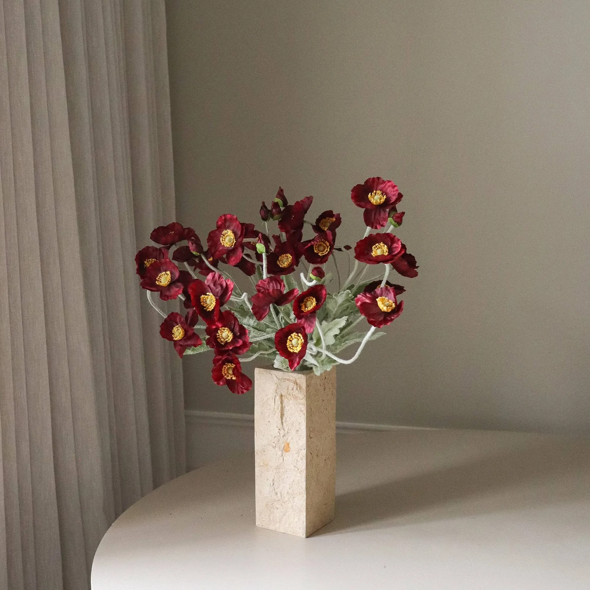 Poppy artificial bouquet, Burgundy, 56 cm, 10 pcs Botané