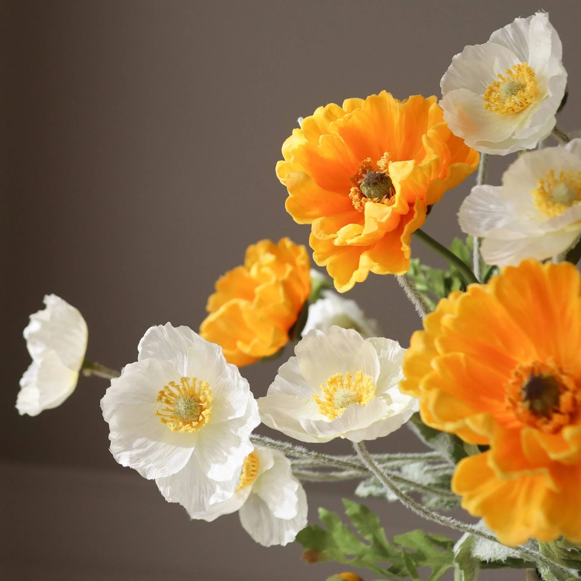 Poppy artificial bouquet, Daylight, white-orange Botané