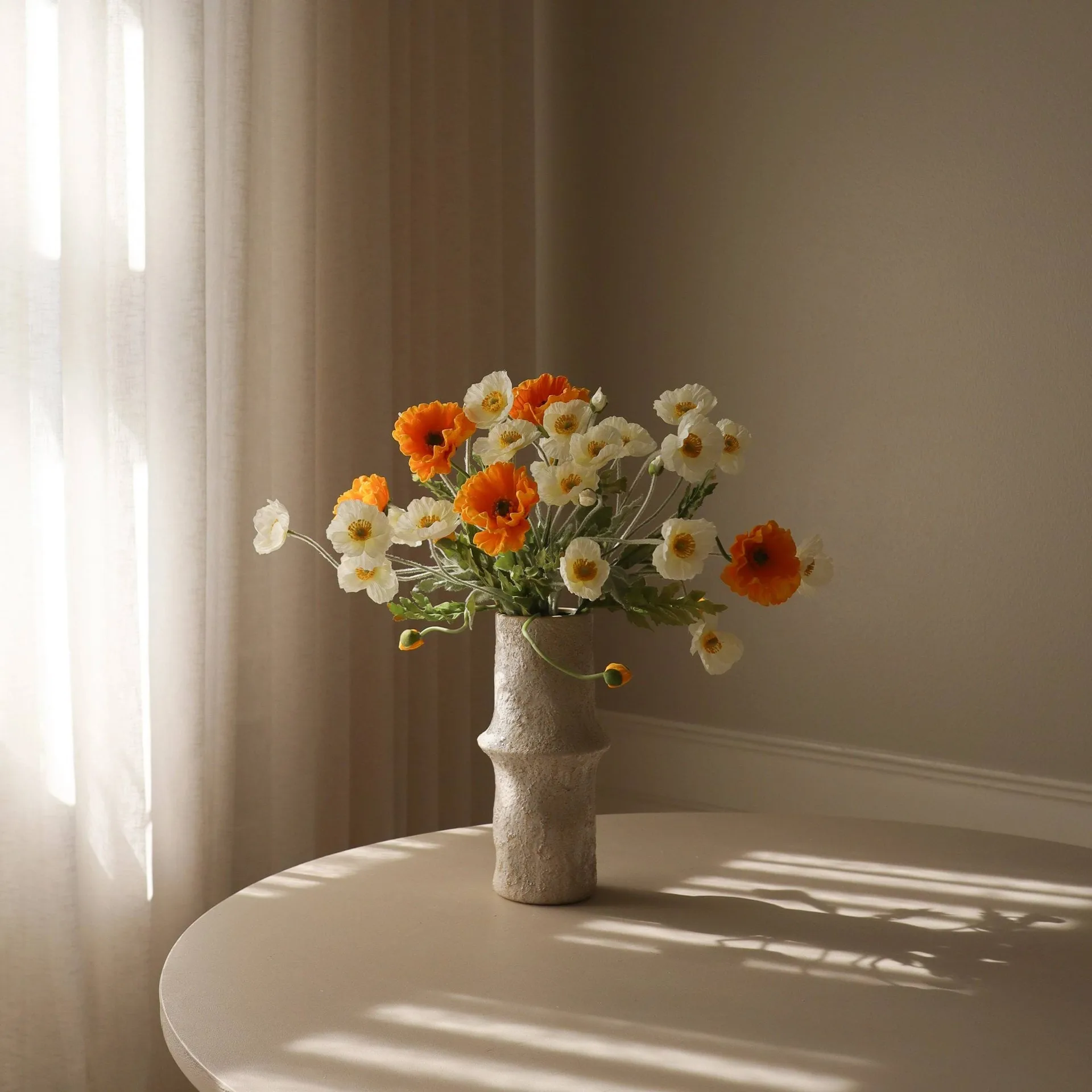 Poppy artificial bouquet, Daylight, white-orange Botané