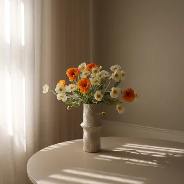 Poppy artificial bouquet - Daylight, white-orange - Botané
