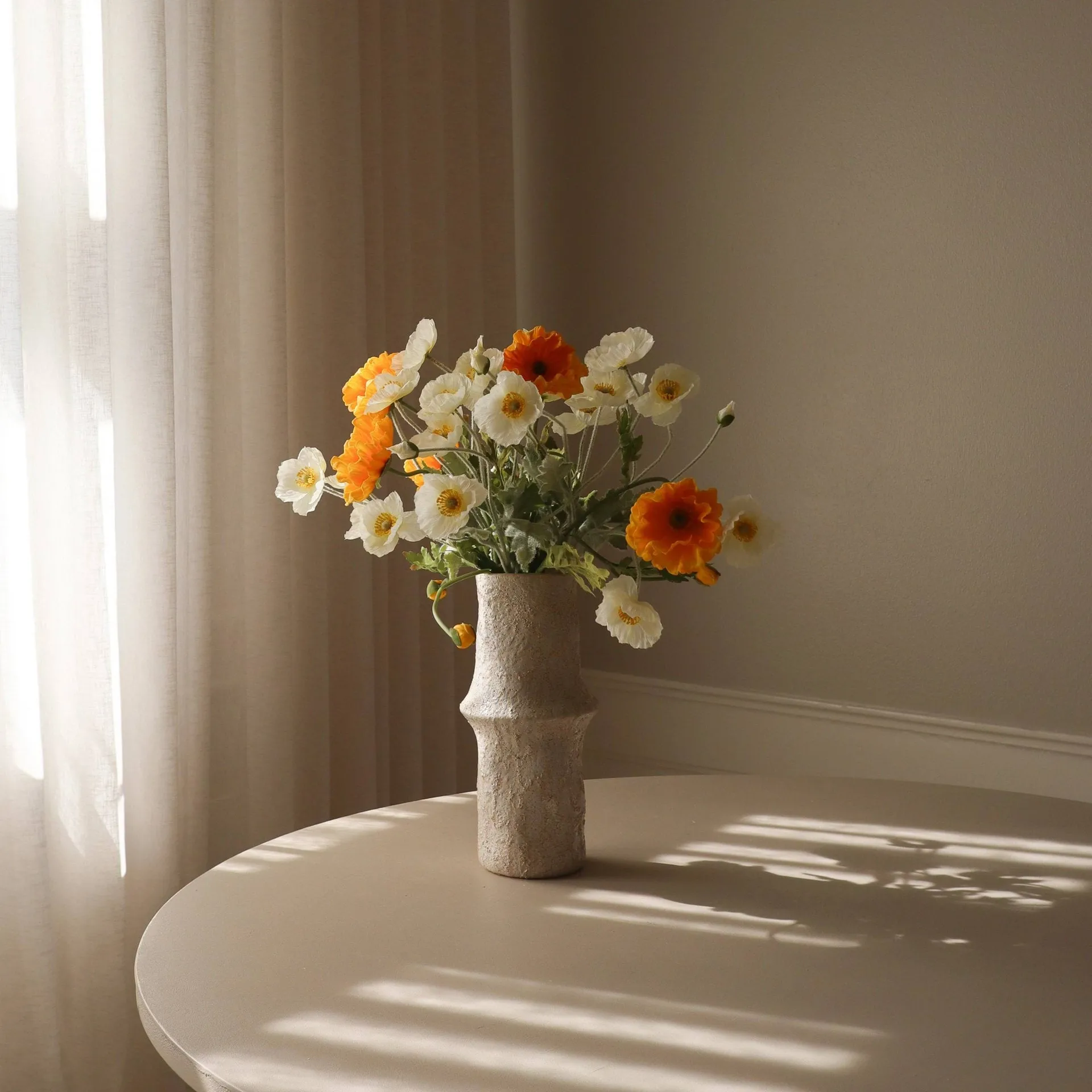 Poppy artificial bouquet, Daylight, white-orange Botané