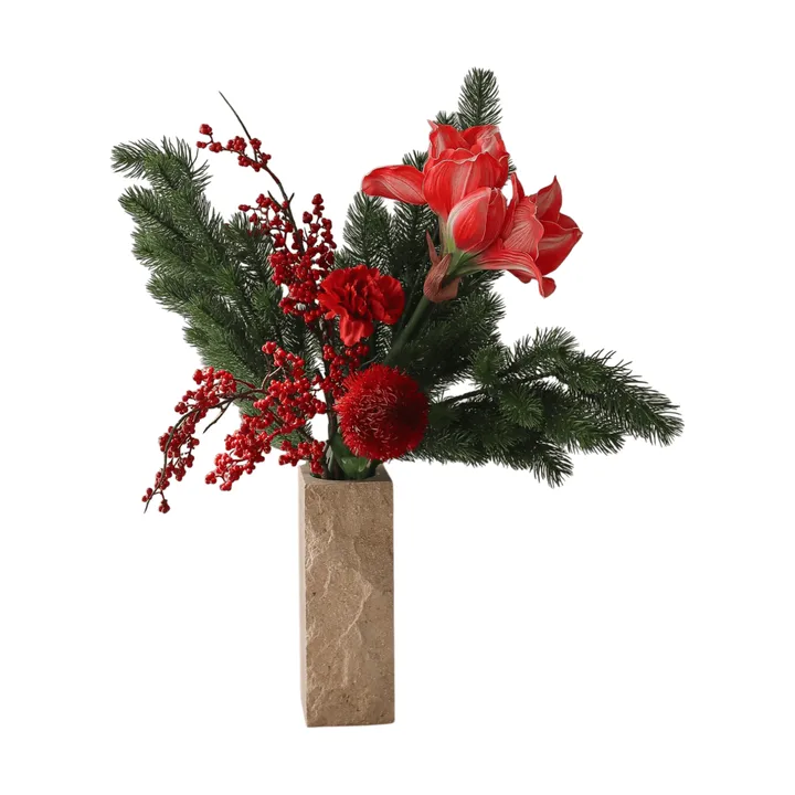 Red spritz artificial bouquet - Amaryllis, carnation, berry branches, spruce branches, 72 cm - Botané