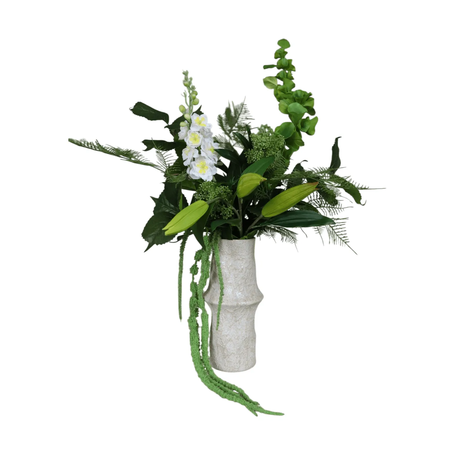 Silent Meadow artificial bouquet, Delphinium-lily-amaranth-eucalyptus-fern, 6 pcs Botané