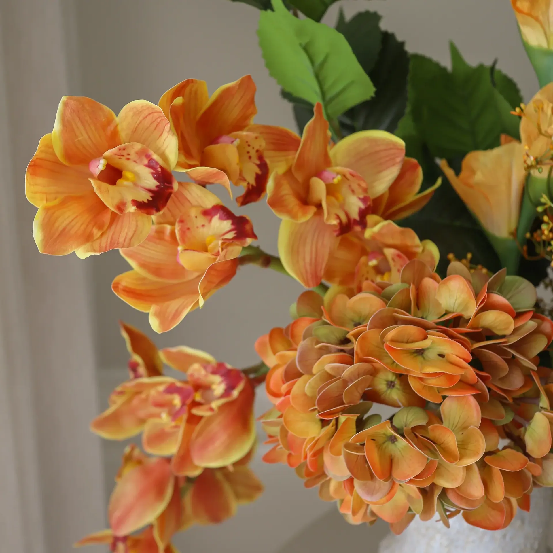 The Orangery artificial bouquet, Cymbidium orchid-gladiolus-hydrangea, 85 cm, 10 pcs Botané