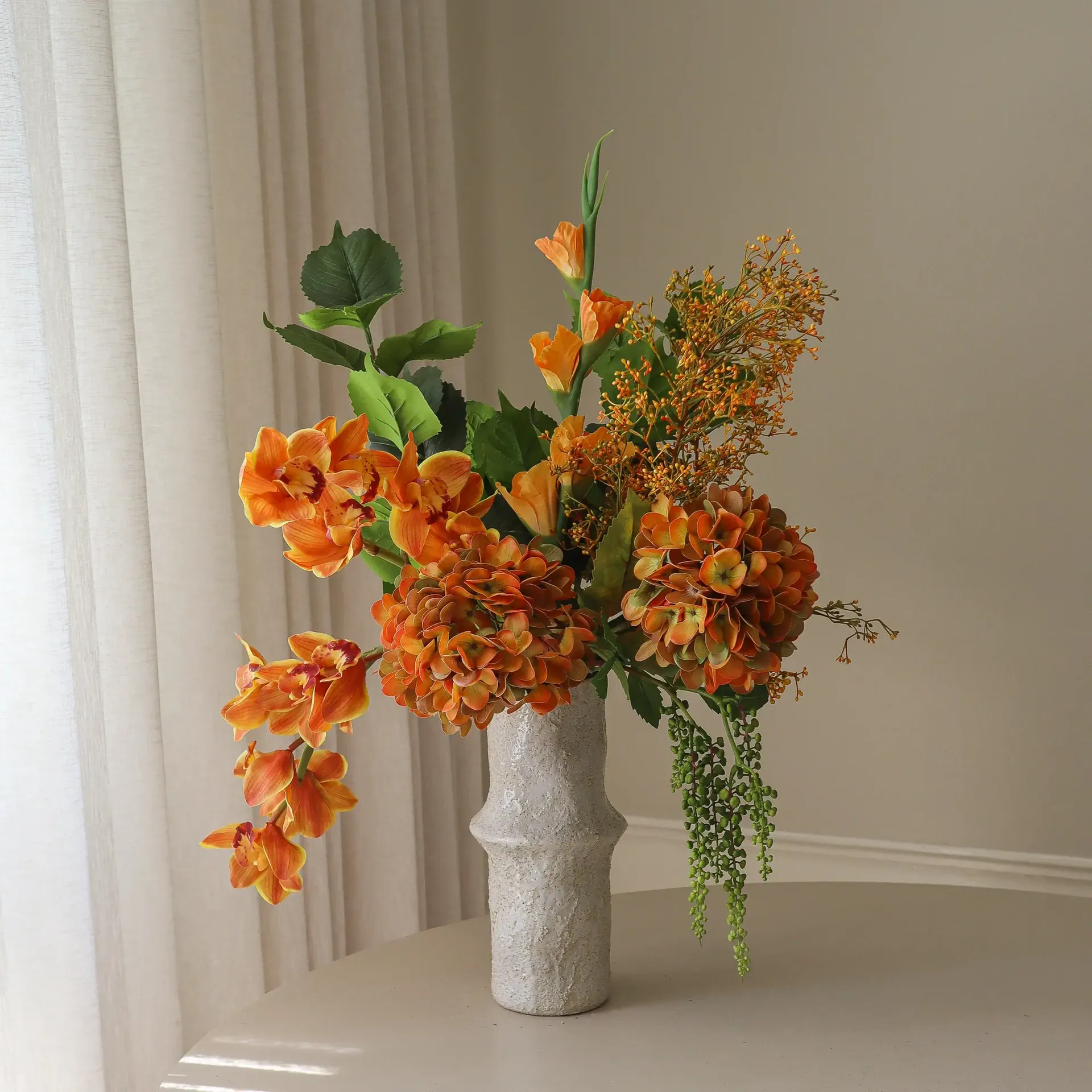 The Orangery artificial bouquet, Cymbidium orchid-gladiolus-hydrangea, 85 cm, 10 pcs Botané