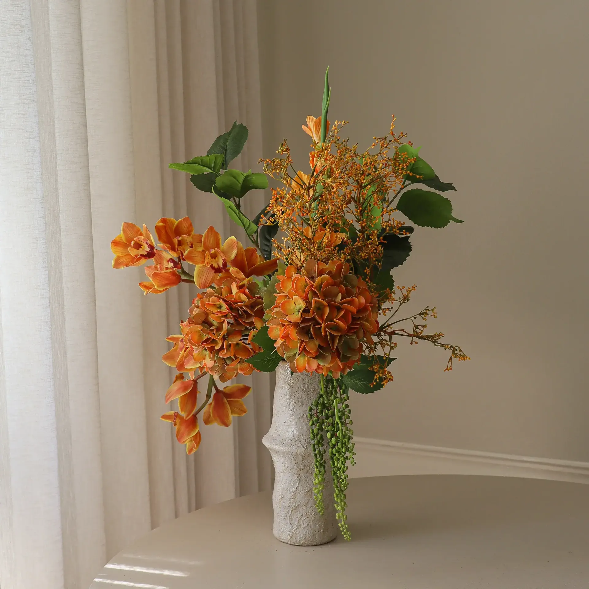The Orangery artificial bouquet, Cymbidium orchid-gladiolus-hydrangea, 85 cm, 10 pcs Botané