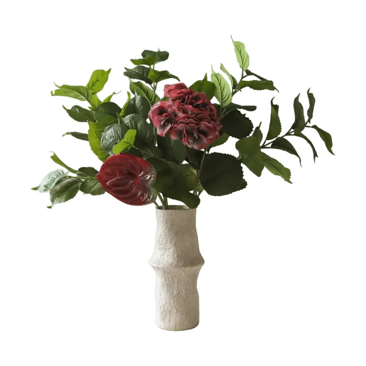 Velvet rouge artificial bouquet - Hydrangea-red anthurium 6 pcs - Botané
