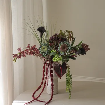 Woodland Nocturne artificial bouquet - Calla-anthurium-hydrangea-autumn sunflower, 112 cm, 14 pcs - Botané