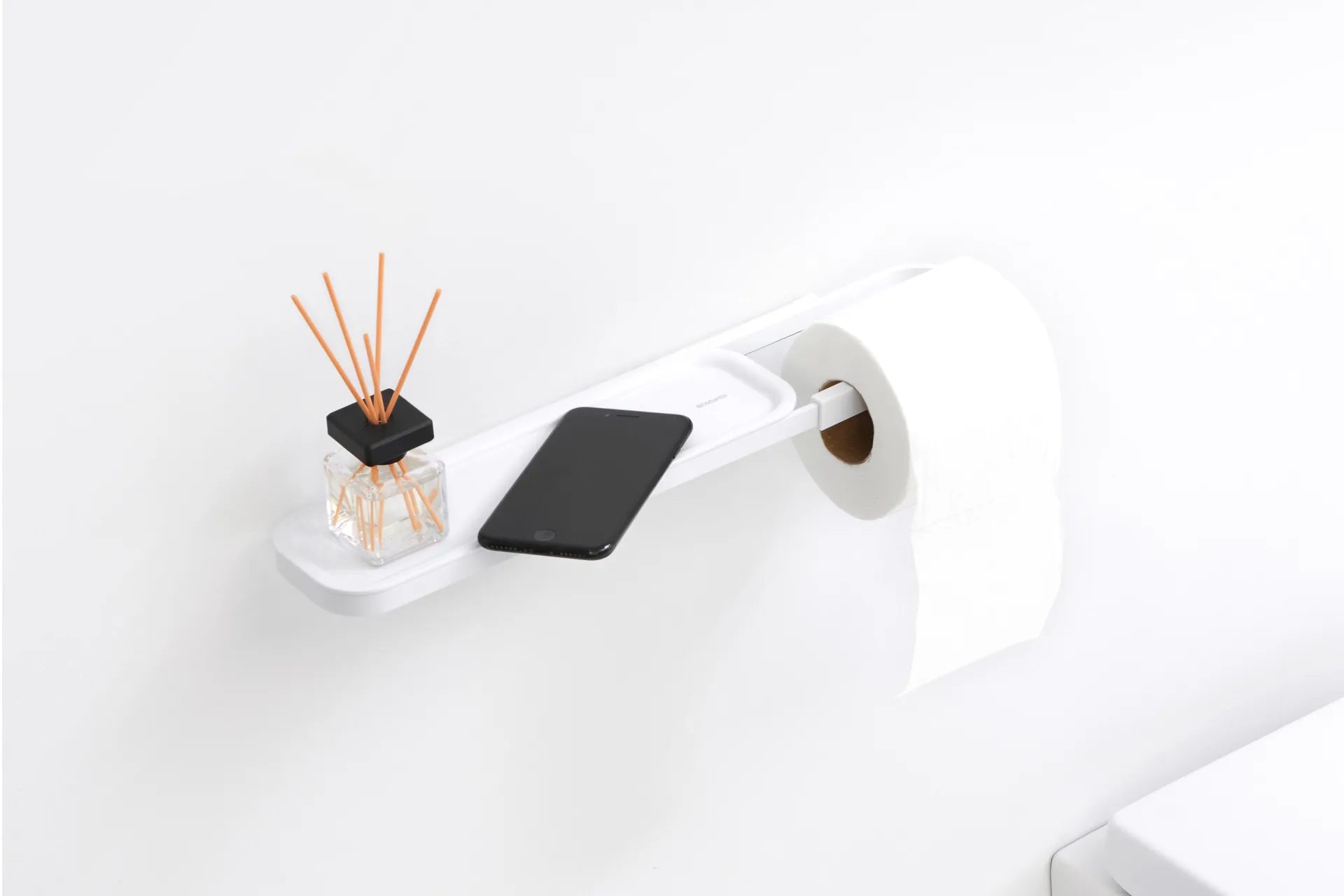 MindSet Toilet paper holder with shelf, Mineral Fresh White Brabantia