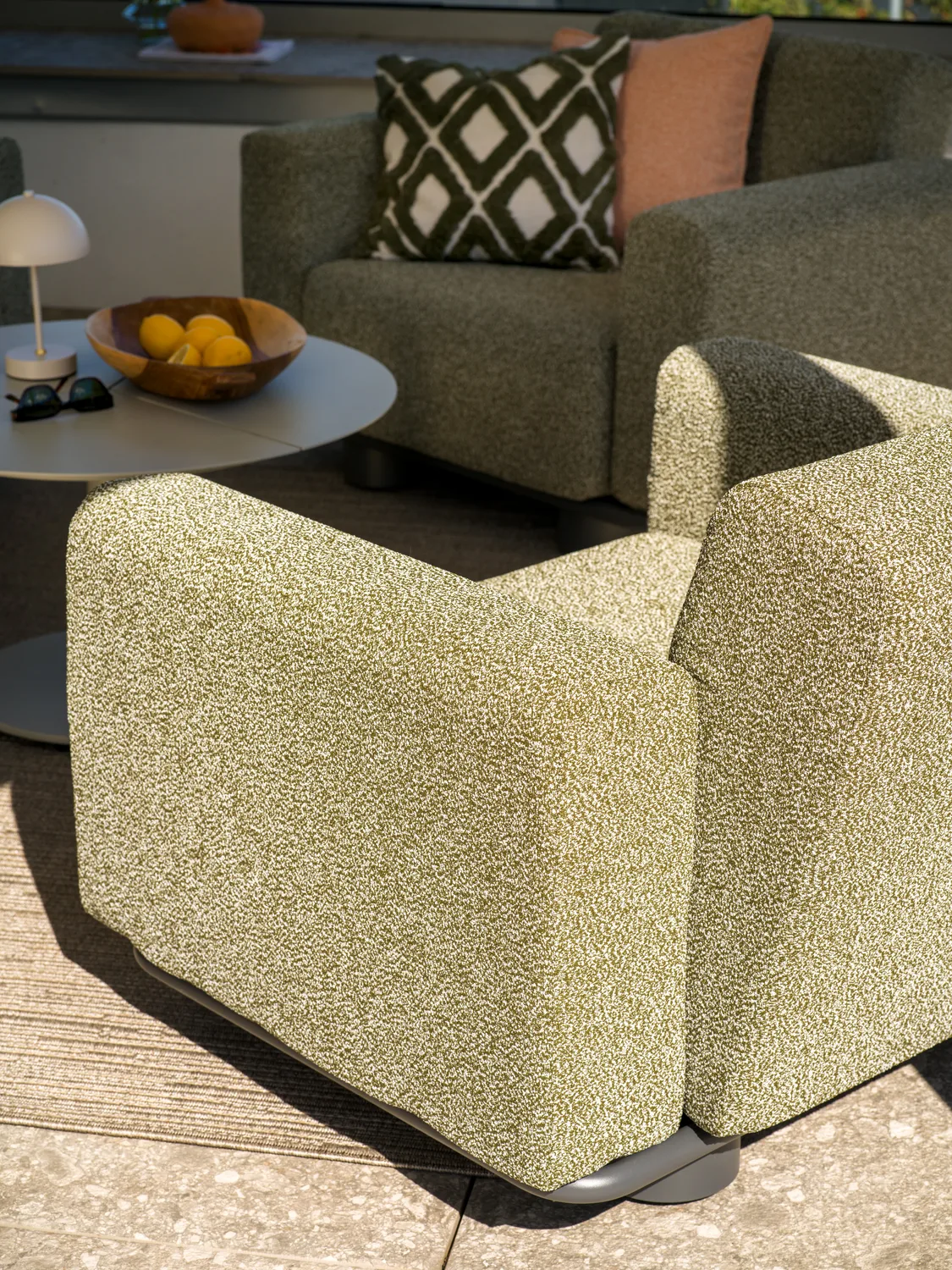 Bolster armchair, Anthracite-teddy verde Brafab