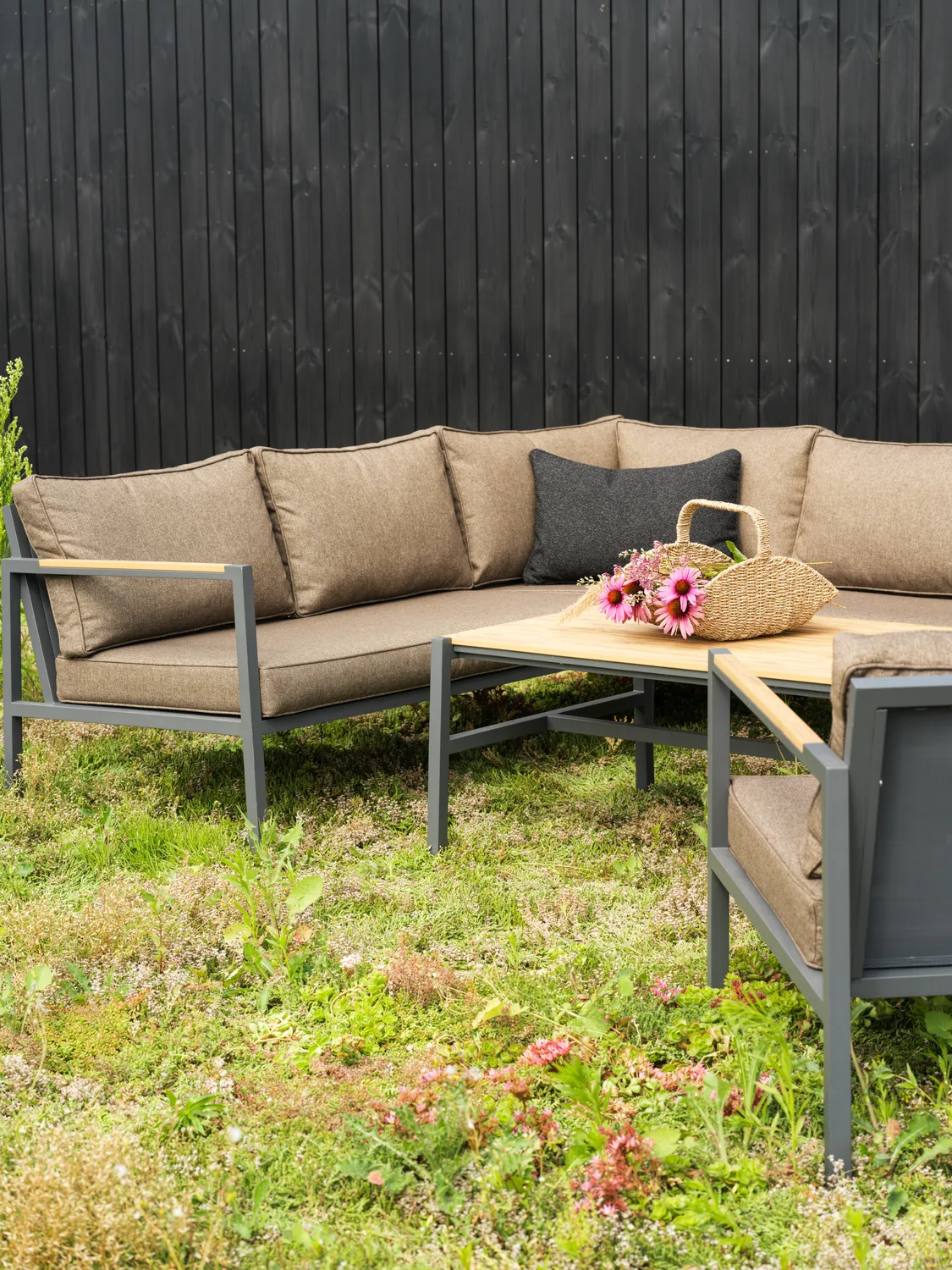 Cap sofa group, Anthracite-brown, 6-seater Brafab