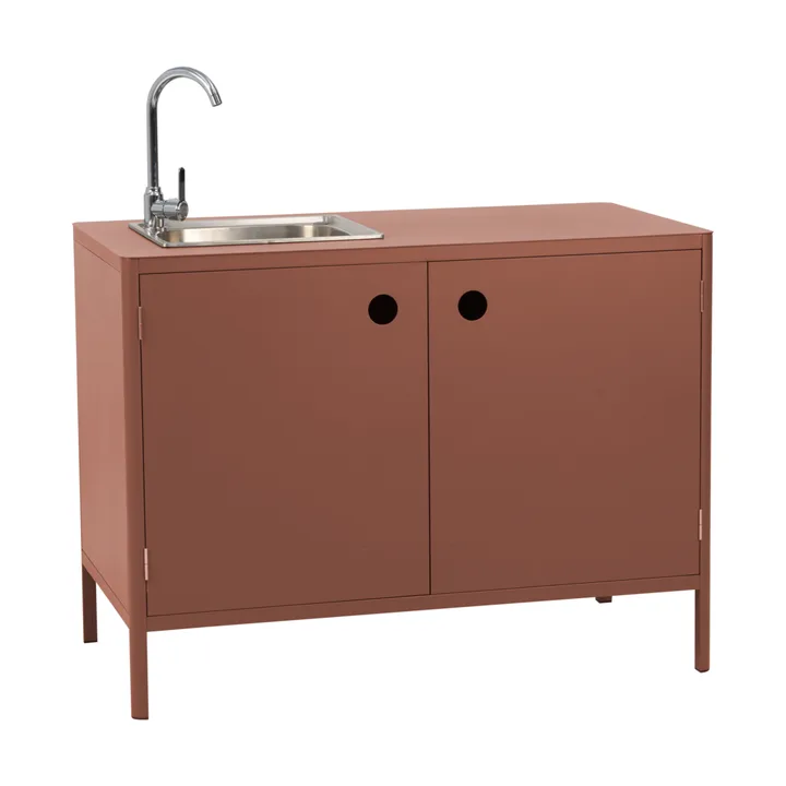 Kelia outdoor kitchen base cabinet with sink - Zin red, 121x90x64 - Brafab