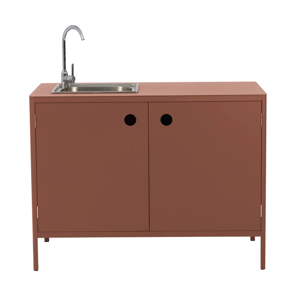 Kelia outdoor kitchen base cabinet with sink, Zin red, 121x90x64 Brafab