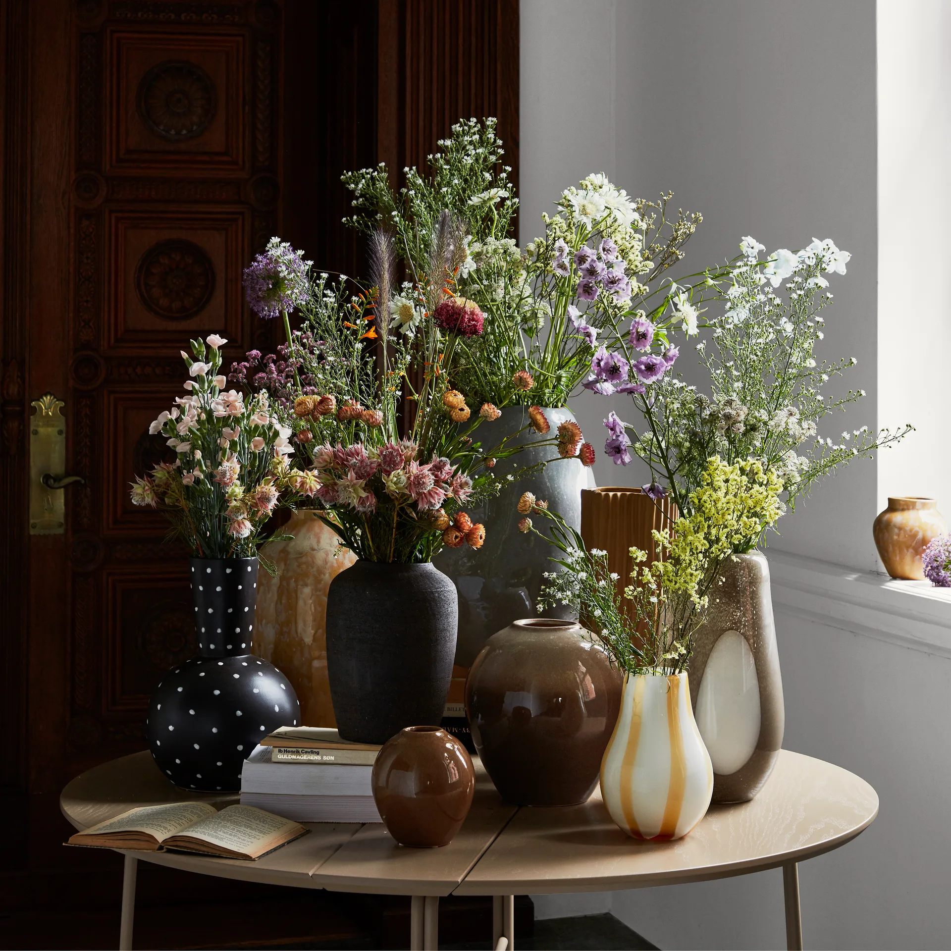 Ada Dot glass vase 37 cm, simply taupe warm grey Broste Copenhagen