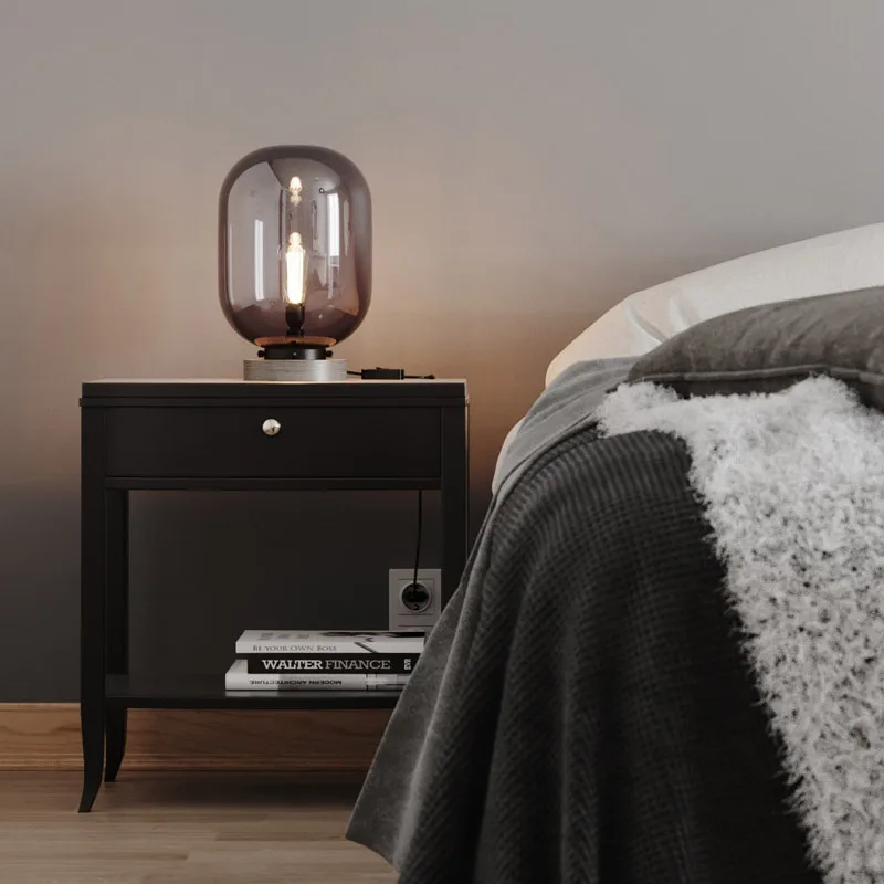 Leola table lamp, black marble-smoke grey By Rydéns
