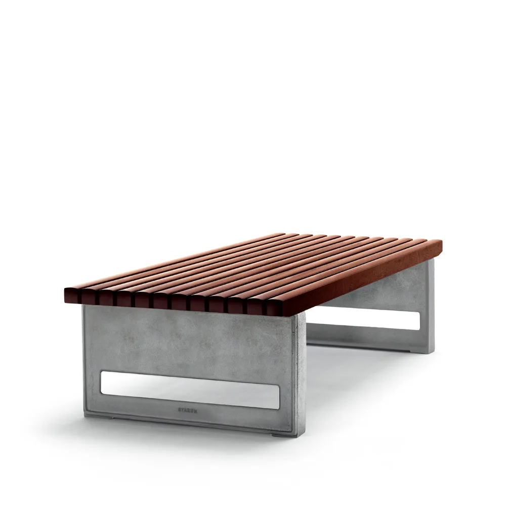 Block bench, Mahogany, wide, raw aluminum stand Byarums bruk
