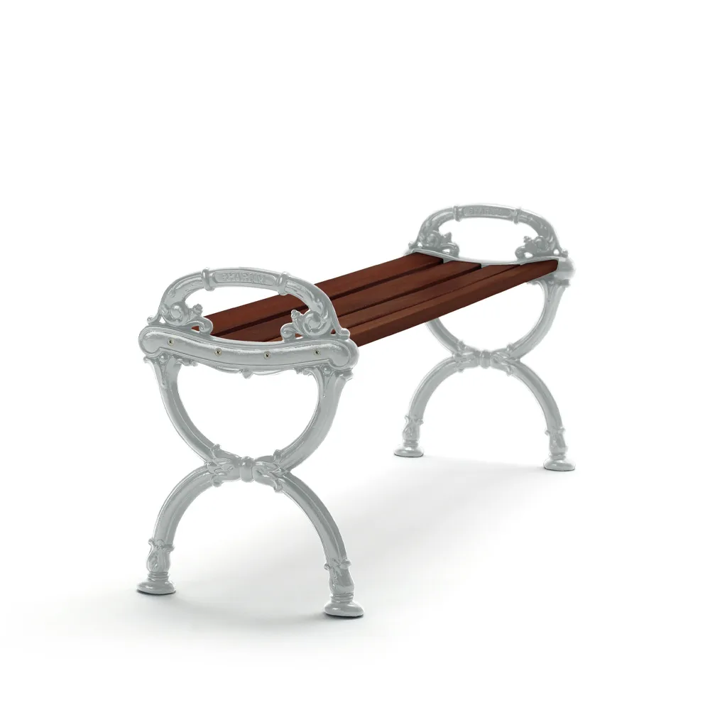 Byarum Bench, Pine brown stain, raw aluminum stand Byarums bruk