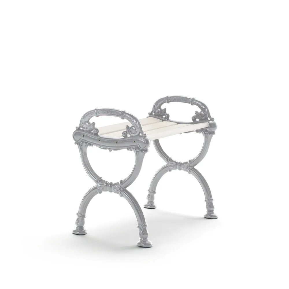 Byarum stool, White lacquer pine, raw aluminum stand Byarums bruk
