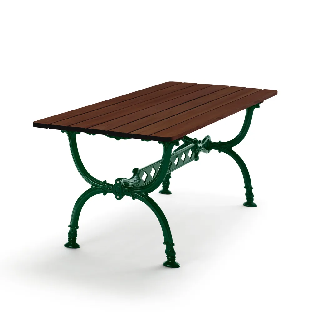 Byarum table 142x72 cm, Pine brown glaze, green stand Byarums bruk