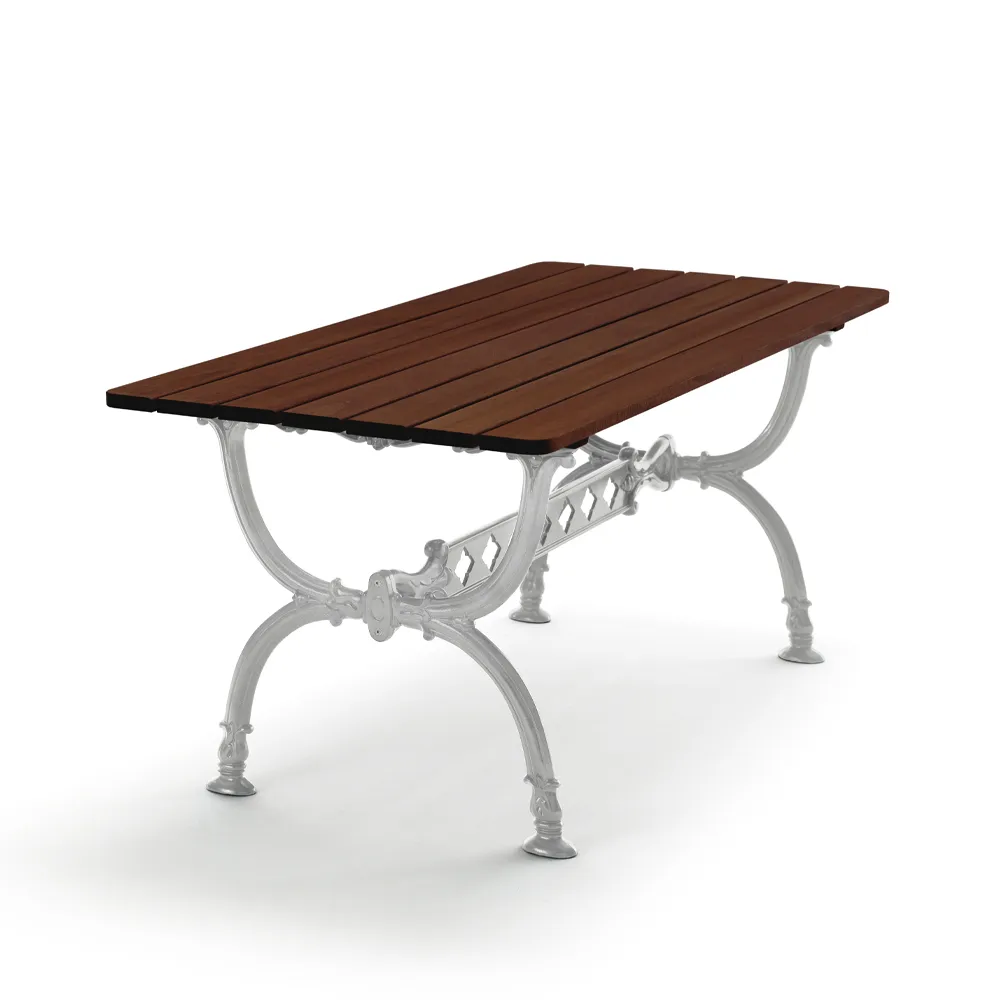 Byarum table 142x72 cm, Pine brown glaze, raw aluminum stand Byarums bruk