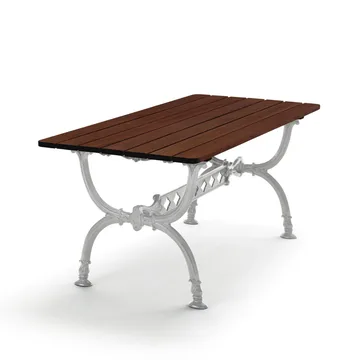Byarum table 142x72 cm - Pine brown glaze, raw aluminum stand - Byarums bruk