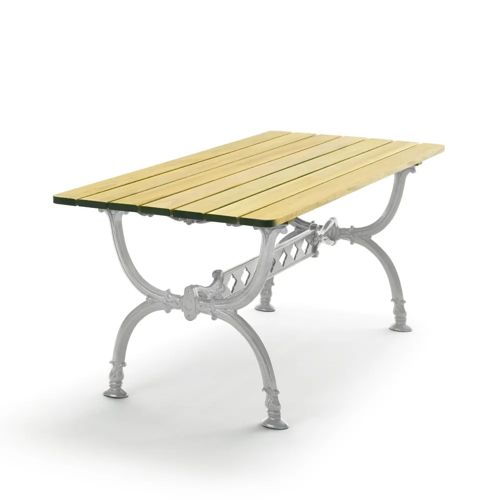 Byarum table 142x72 cm, Pine impregnation, raw aluminum stand Byarums bruk