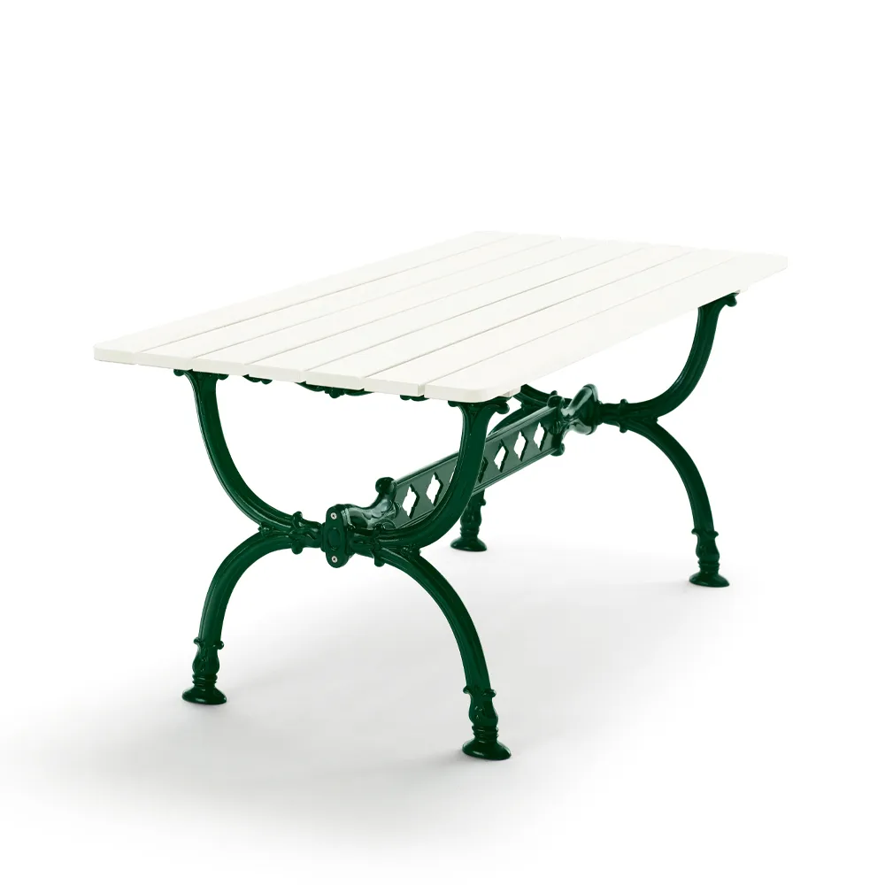 Byarum table 142x72 cm, White lacquer pine, green stand Byarums bruk