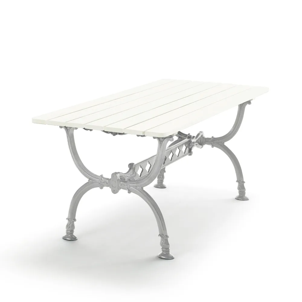 Byarum table 142x72 cm, White lacquered pine, raw aluminum stand Byarums bruk