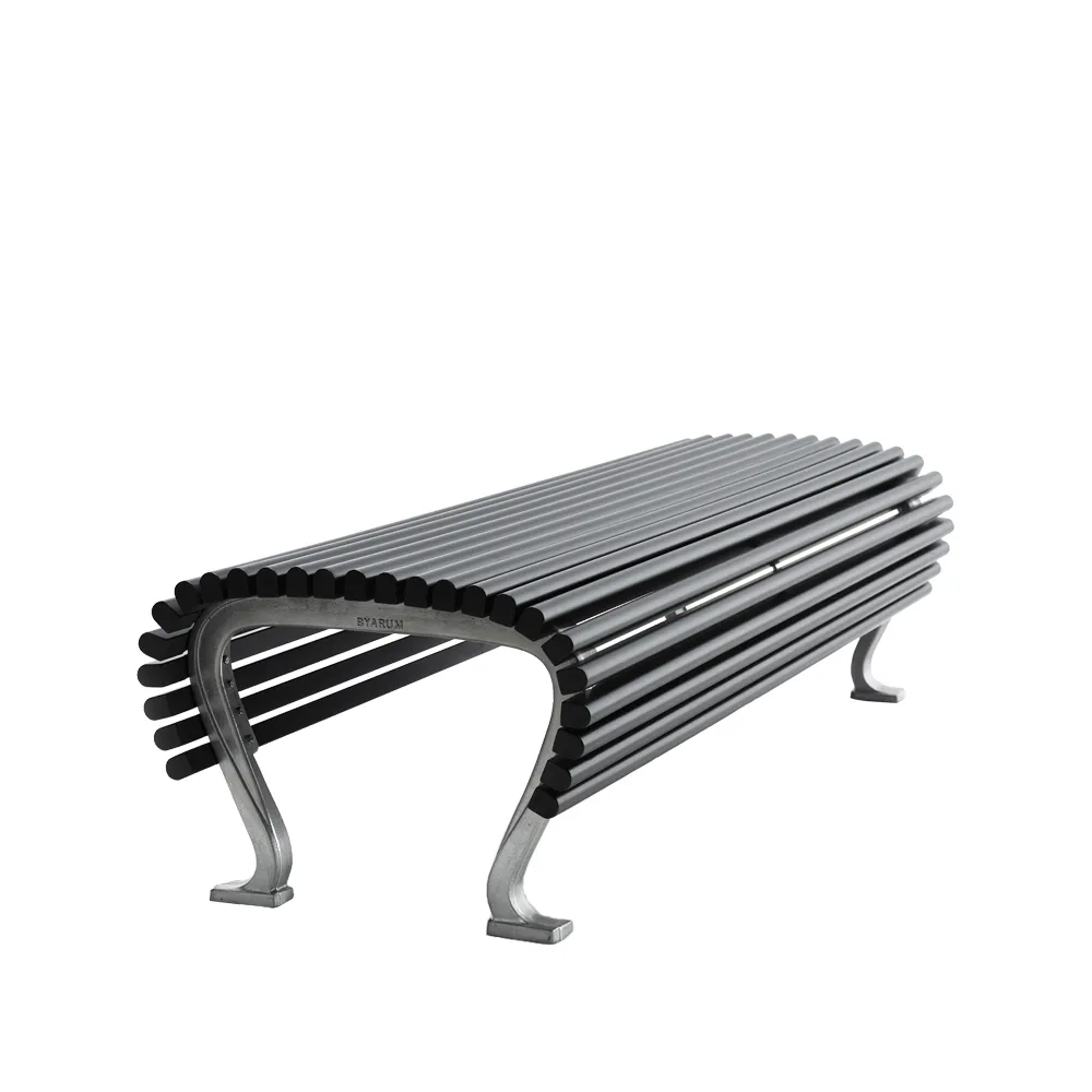 Jujol bench, Mahogany black glaze, narrow, black stand Byarums bruk