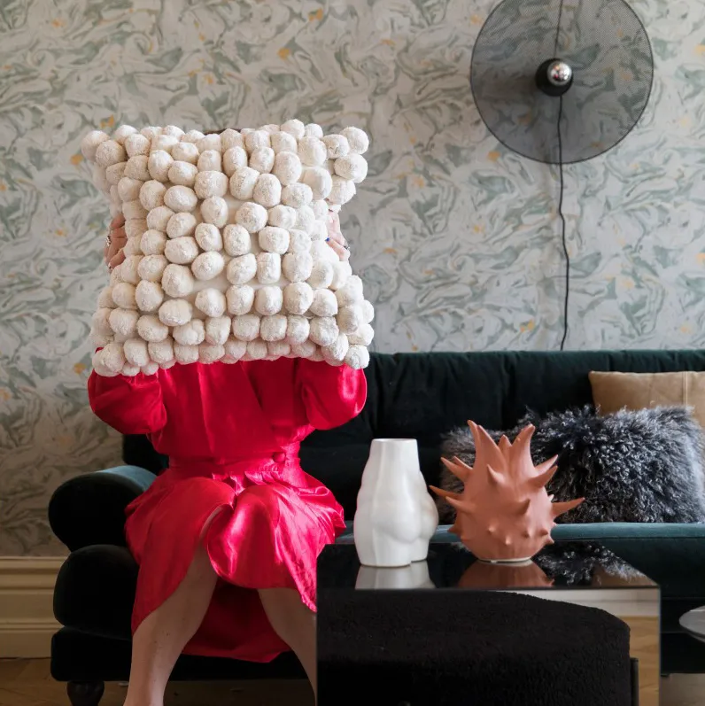 Pom Pom cushion 45x45 cm, Off white Byon