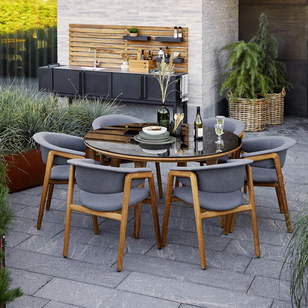 Luna chair, Cane-Line airtouch grey, teak frame Cane-line