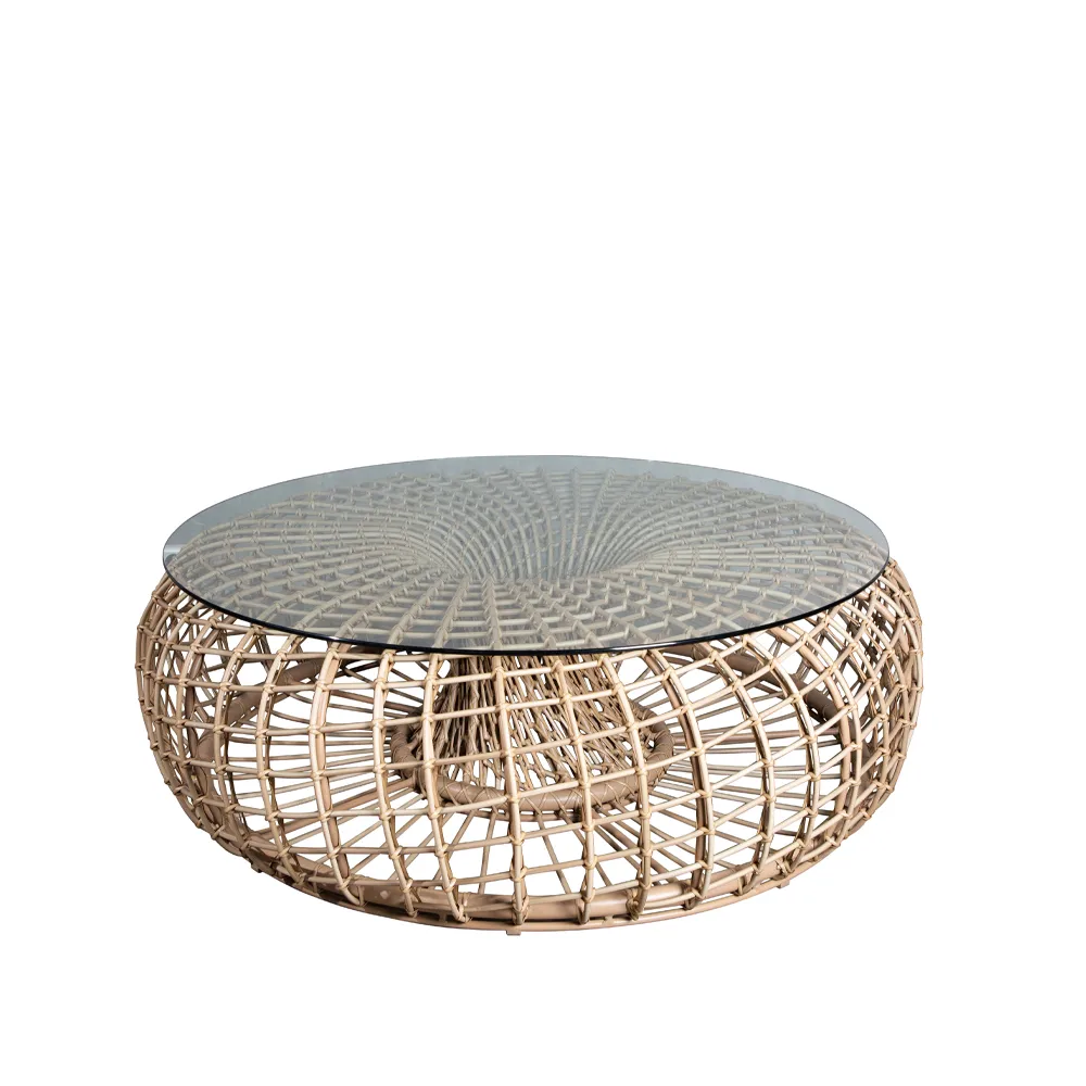 Nest table/footstool, Natural, large, incl. glass top Cane-line