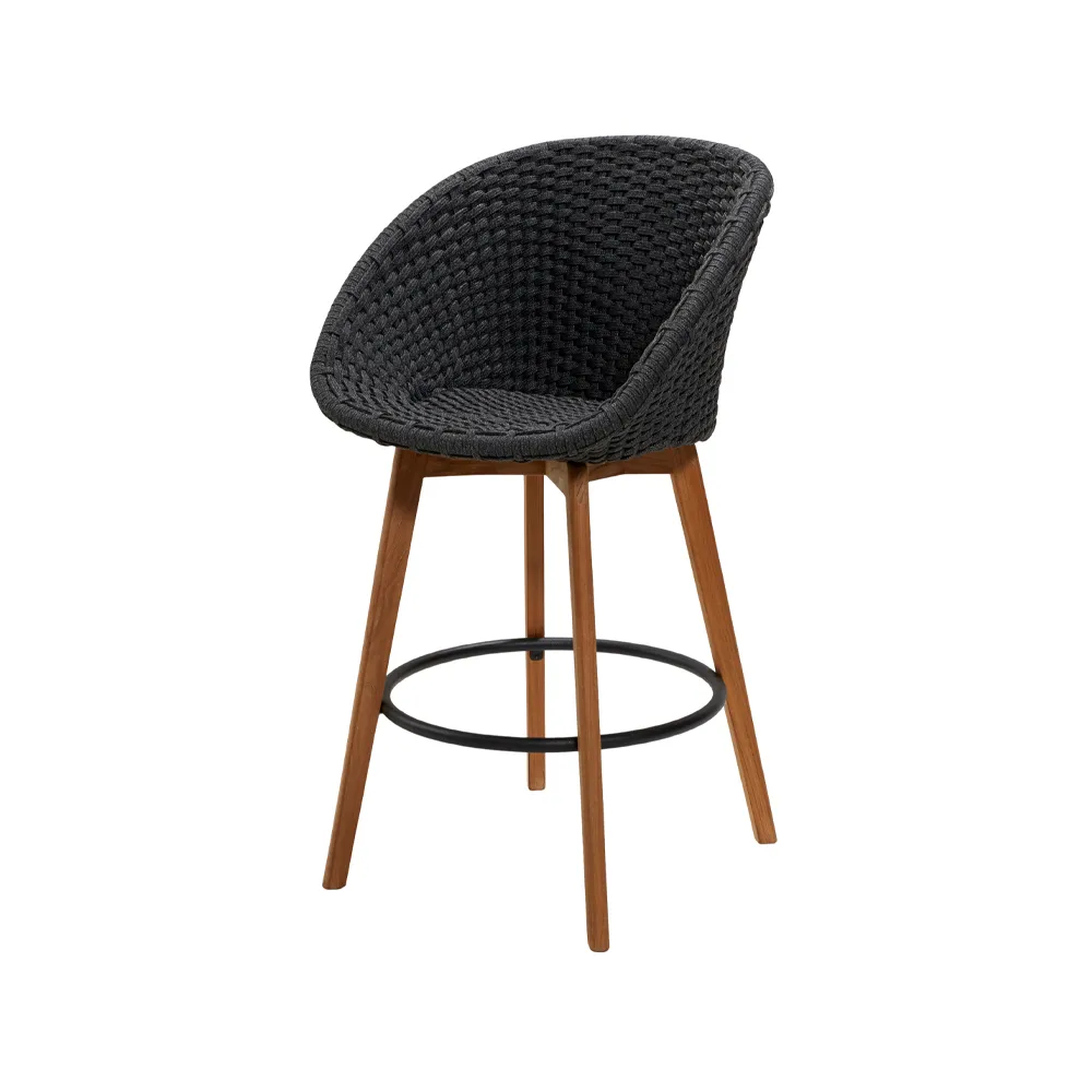 Peacock barstool, Dark grey, teak legs Cane-line