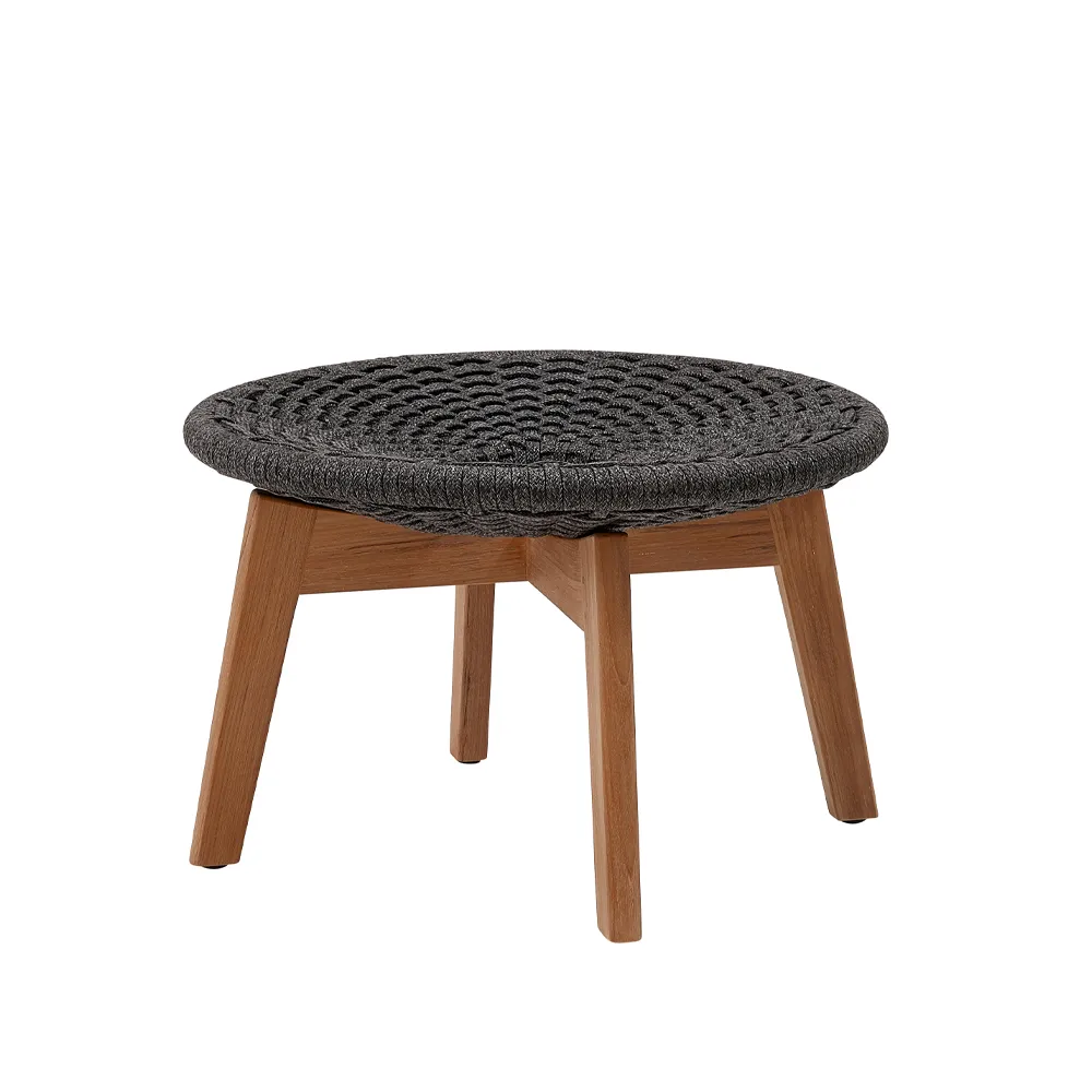 Peacock footstool, Dark grey, rope, teak legs Cane-line