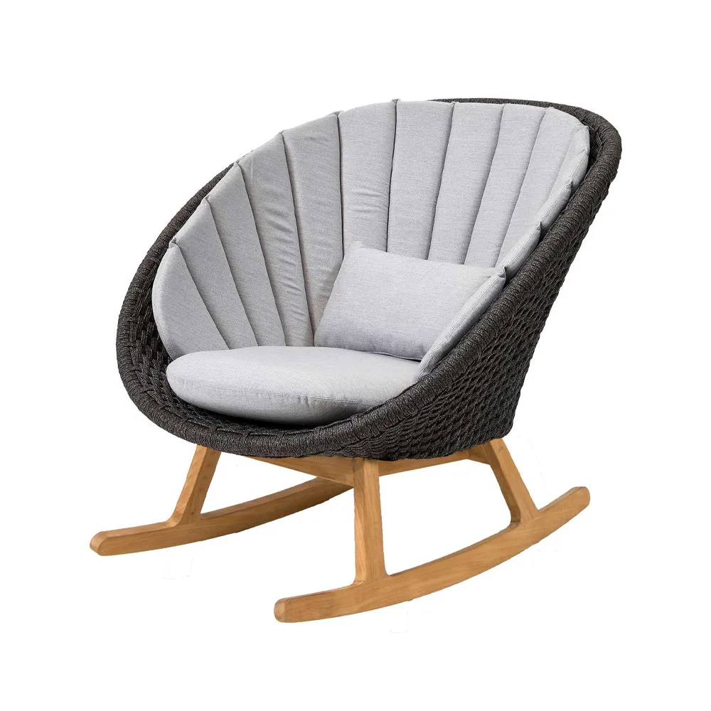 Peacock rocking chair, Cane-Line Natté light grey, Cane-Line soft rope, teak Cane-line