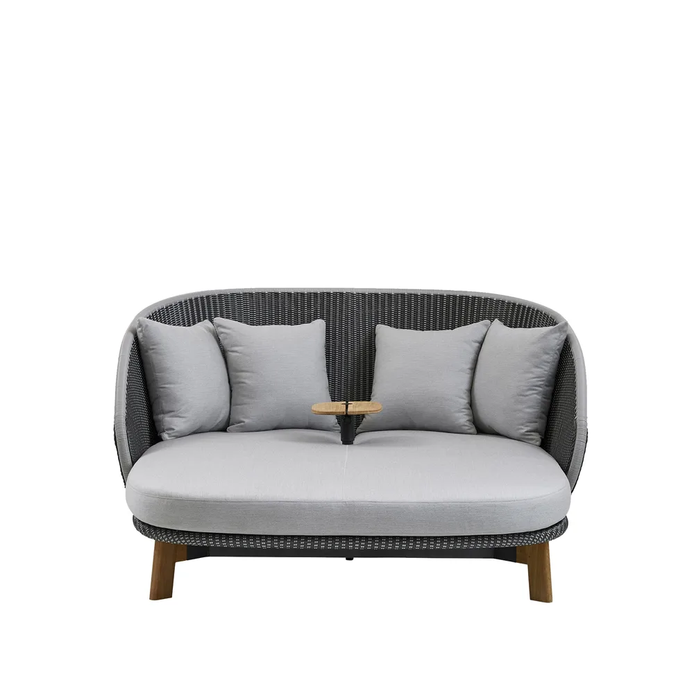 Peacock Weave sun lounger, Cane-Line Natté grey/light grey, incl. light grey cushions & table Cane-line