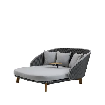 Peacock Weave sun lounger - Cane-Line Natté grey/light grey, incl. light grey cushions & table - Cane-line