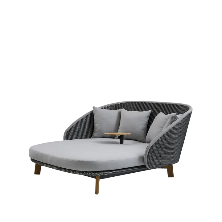 Peacock Weave sun lounger - Cane-Line Natté grey/light grey, incl. light grey cushions & table - Cane-line