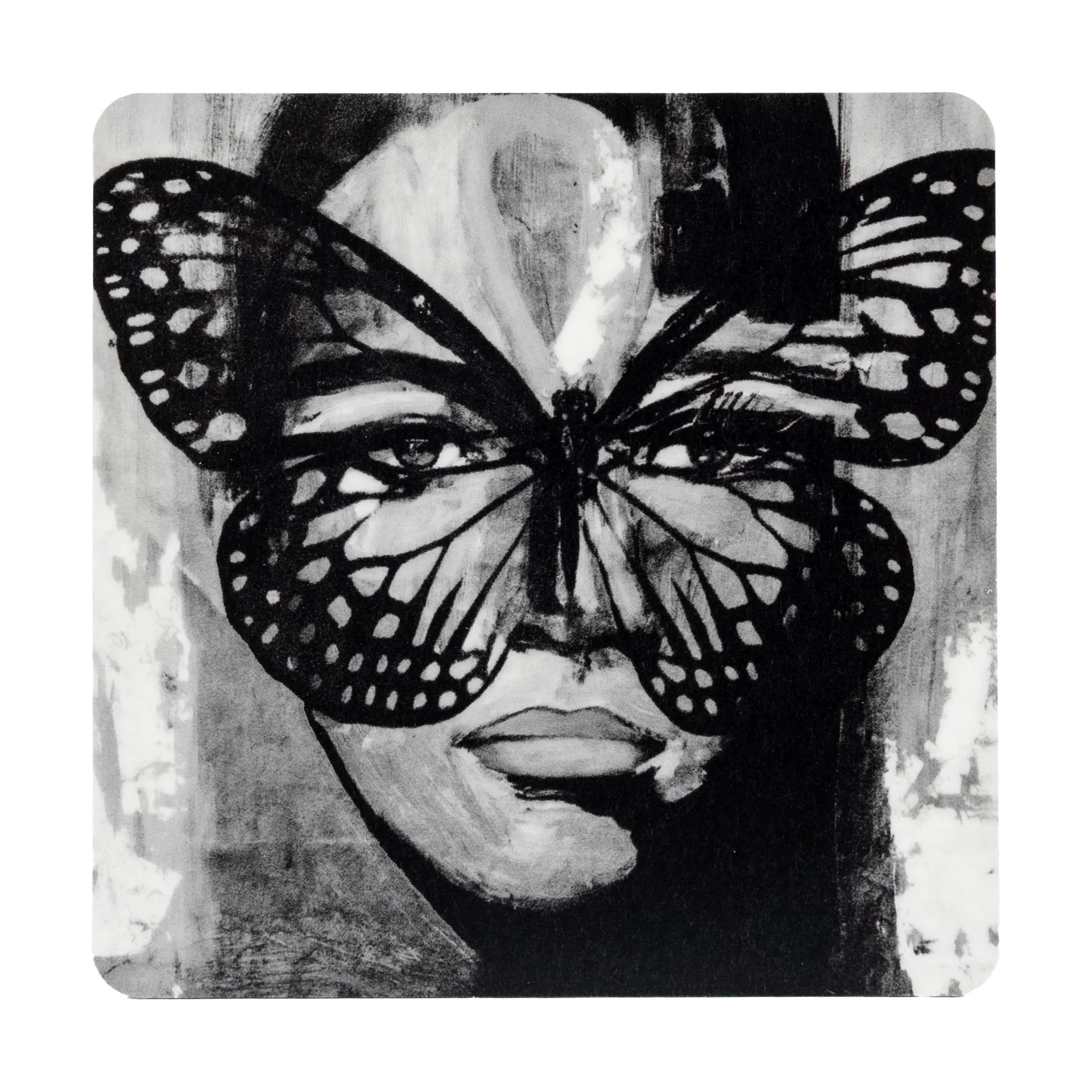 Golden Butterfly coaster 9x9 cm, Black-white Carolina Gynning