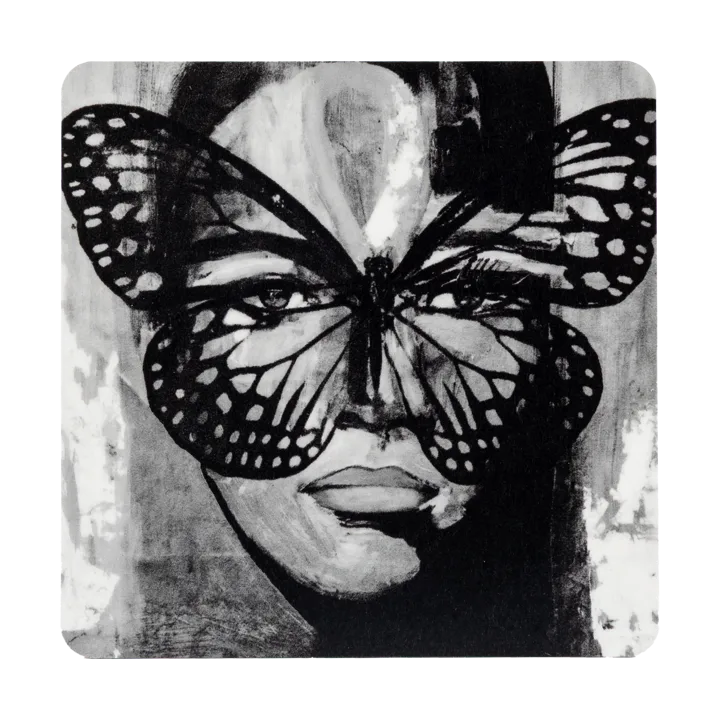 Golden Butterfly coaster 9x9 cm - Black-white - Carolina Gynning